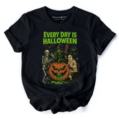 OrnamentallyYou Women's Every Day Is Halloween Vintage Style Tee, Black, Small