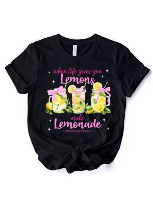 OrnamentallyYou Women's When Life Gives You Lemons Make Lemonade Summer Tee, Black, 3XL