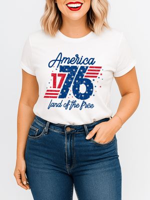 OrnamentallyYou Women's America 1776 Land of the Free 4th of July Tee