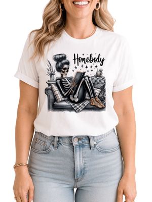 OrnamentallyYou Homebody Reading Tee for Introvert Women, White, Medium