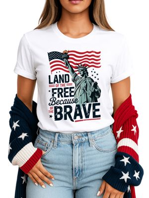 OrnamentallyYou Women's Land of the Free Because of the Brave 4th of July Tee