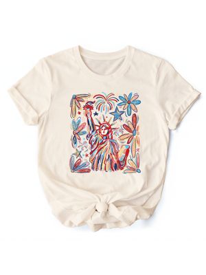 OrnamentallyYou Women's Patriotic Statue of Liberty Festive 4th of July Tee, XXL