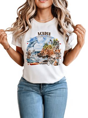 OrnamentallyYou Women's Majestic Acadia National Park Artwork Maine Travel Tee Souvenir