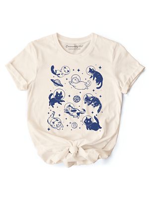OrnamentallyYou Women's Cats in Space Retro Astronaut Tee with Cosmic Vibes, 2XL