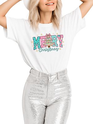 OrnamentallyYou Women's Merry Christmas Coquette Tree Preppy Retro Holiday Gift Tee