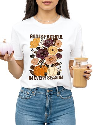 OrnamentallyYou Women's God Is Faithful in Every Season Floral Christian Fall Tee