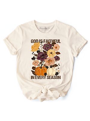 OrnamentallyYou Women's God Is Faithful in Every Season Floral Christian Fall Tee, 2XL