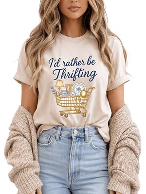 OrnamentallyYou Women's Iâd Rather Be Thrifting Vintage Thrift Shop Lover Tee, XS