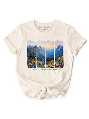 OrnamentallyYou Women's God Is Good All the Time Mountain Christian Bible Verse Faith Tee, 2XL