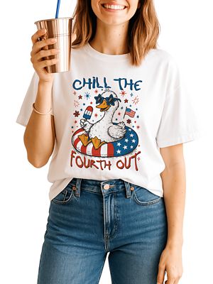 OrnamentallyYou Women's Chill The Fourth Out Goose Funny Patriotic 4th of July Tee