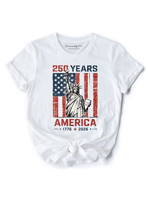 OrnamentallyYou Women's Statue of Liberty America Flag 250 Years, 4th of July USA Patriotic 1776â2026 Tee, White, 3XL