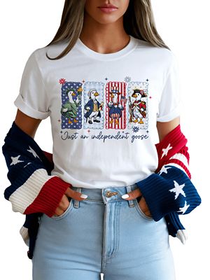 OrnamentallyYou Women's Just An Independent Goose Patriotic, Funny 4th of July Tee