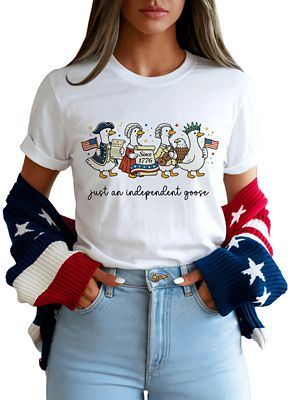 OrnamentallyYou Women's Just An Independent Goose Patriotic, 4th of July Freedom Tee