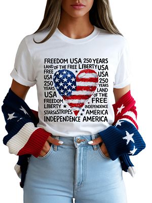 OrnamentallyYou Women's USA 250 Heart Patriotic, Retro 4th of July Tee