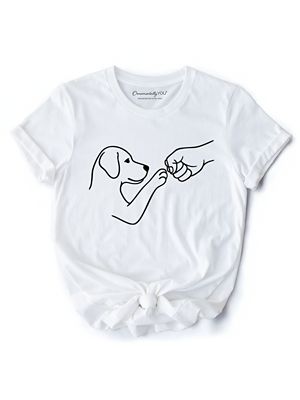 OrnamentallyYou Women's Paw Friends Minimalist Line Art Dog T-Shirt, Cute Dog Parents Tee, White, Small