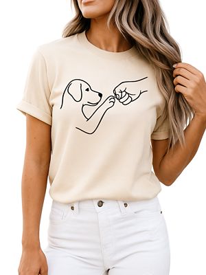 OrnamentallyYou Women's Paw Friends Minimalist Line Art Dog T-Shirt, Cute Dog Parents Tee, Small