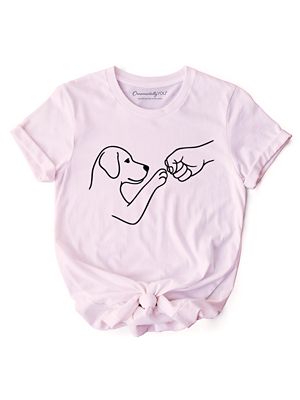 OrnamentallyYou Women's Paw Friends Minimalist Line Art Dog T-Shirt, Cute Dog Parents Tee, Pink, Small