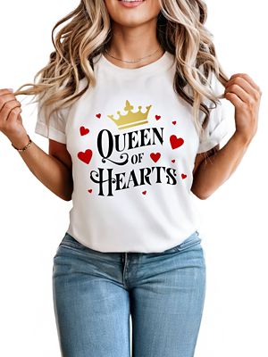 OrnamentallyYou Women's Queen of Hearts Crown T-Shirt, Royal Retro Valentine Tee