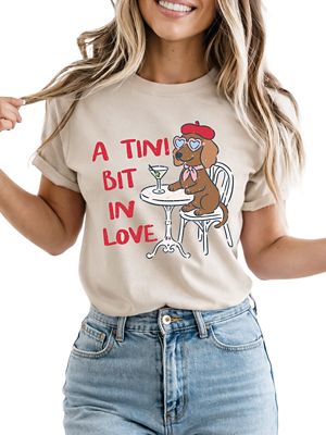 OrnamentallyYou Women's A Tini Bit In Love Dachshund Funny Galentine Tee, 2XL