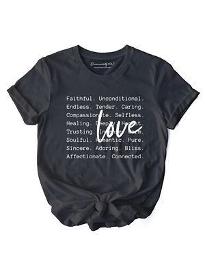 OrnamentallyYou Women's Love Definition Words T-Shirt, Minimalist Valentine Inspirational Love Tee, Gray, Small