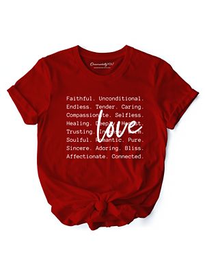 OrnamentallyYou Women's Love Definition Words T-Shirt, Minimalist Valentine Inspirational Love Tee, Red, Small