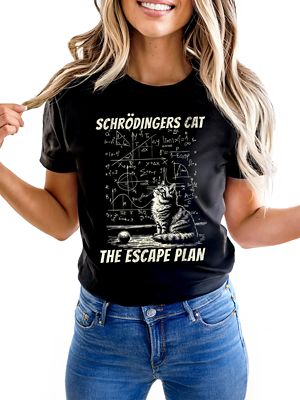 OrnamentallyYou Women's Schrödinger’s Cat The Escape Plan Funny Science Nerd Tee, Black, 3XL