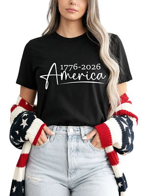 OrnamentallyYou Women's 250th Anniversary Patriotic 4th of July Tee, Black, 3XL