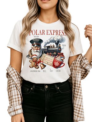 OrnamentallyYou Women's Polar Express Vintage Santa Christmas Holiday T-Shirt