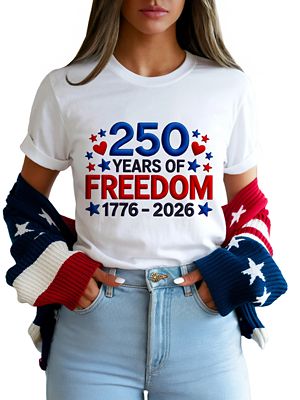 OrnamentallyYou Women's 250 Years USA Varsity Patch 4th of July Tee