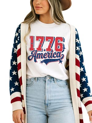 OrnamentallyYou Women's 1776 Vintage Patriotic USA 4th of July Tee
