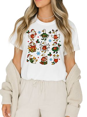 OrnamentallyYou Women's Just a Jolly Goose Santa Christmas Holiday Tee