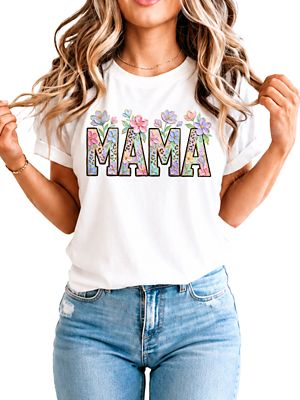 OrnamentallyYou Women's Wildflower Mama Floral Faux Oil Paint Mother's Day Tee, White, XS