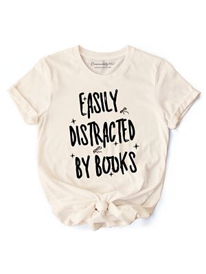 OrnamentallyYou Women's Easily Distracted By Books Funny Bookworm Reader Tee, XXL
