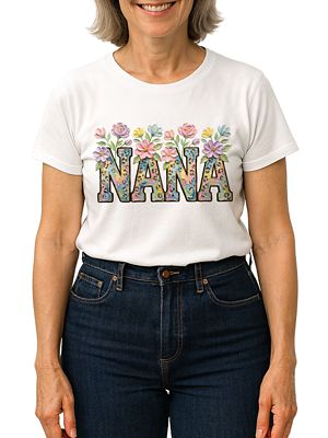 OrnamentallyYou Women's Wildflower Nana Faux Oil Paint Floral Mother's Day Tee, White, 3XL
