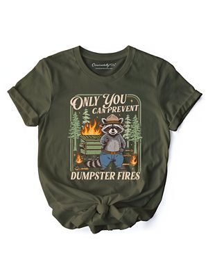 OrnamentallyYou Women's Only You Can Prevent Funny Dumpster Raccoon Vintage Meme Tee, Green, XXL