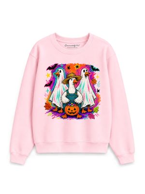 OrnamentallyYou Women's Trick or Treat Geese Halloween Ghost Costume Sweatshirt, Pink, XXL