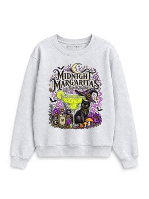 OrnamentallyYou Women's Midnight Margaritas Black Cat Halloween Sweatshirt