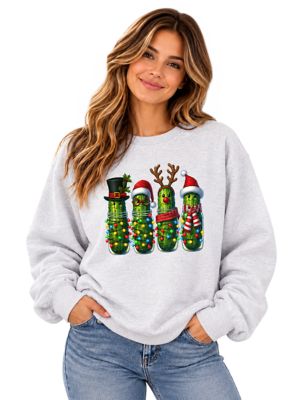 OrnamentallyYou Women's Christmas Pickles Festive Holiday Cucumber Sweatshirt