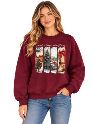 OrnamentallyYou Women's Small Town Christmas Highland Cow Western Holiday Sweatshirt, XXL
