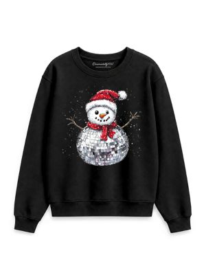 OrnamentallyYou Women's Disco Snowman Retro Christmas Holiday Sweatshirt