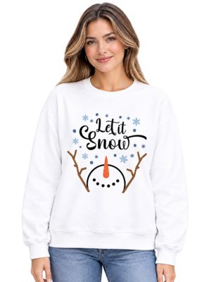 OrnamentallyYou Women's Let It Snow Snowman Minimalist Winter Sweatshirt, White, 3XL