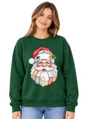 OrnamentallyYou Women's Patchwork Santa Claus Retro Christmas Holiday Sweatshirt