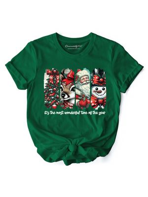 OrnamentallyYou Women's It's Most Wonderful Time Of The Year Vintage Christmas Tee, Green, XL