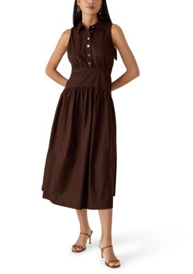 MSK Women's Petite Sleeveless Midi Shirtdress with Collar, PXL