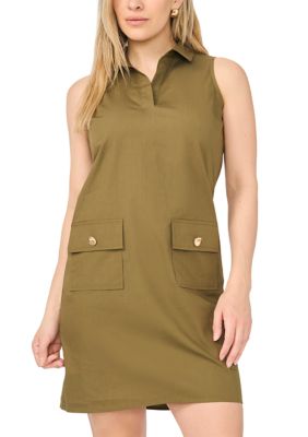MSK Women's Petite Sleeveless Collared Sheath Dress with Pockets