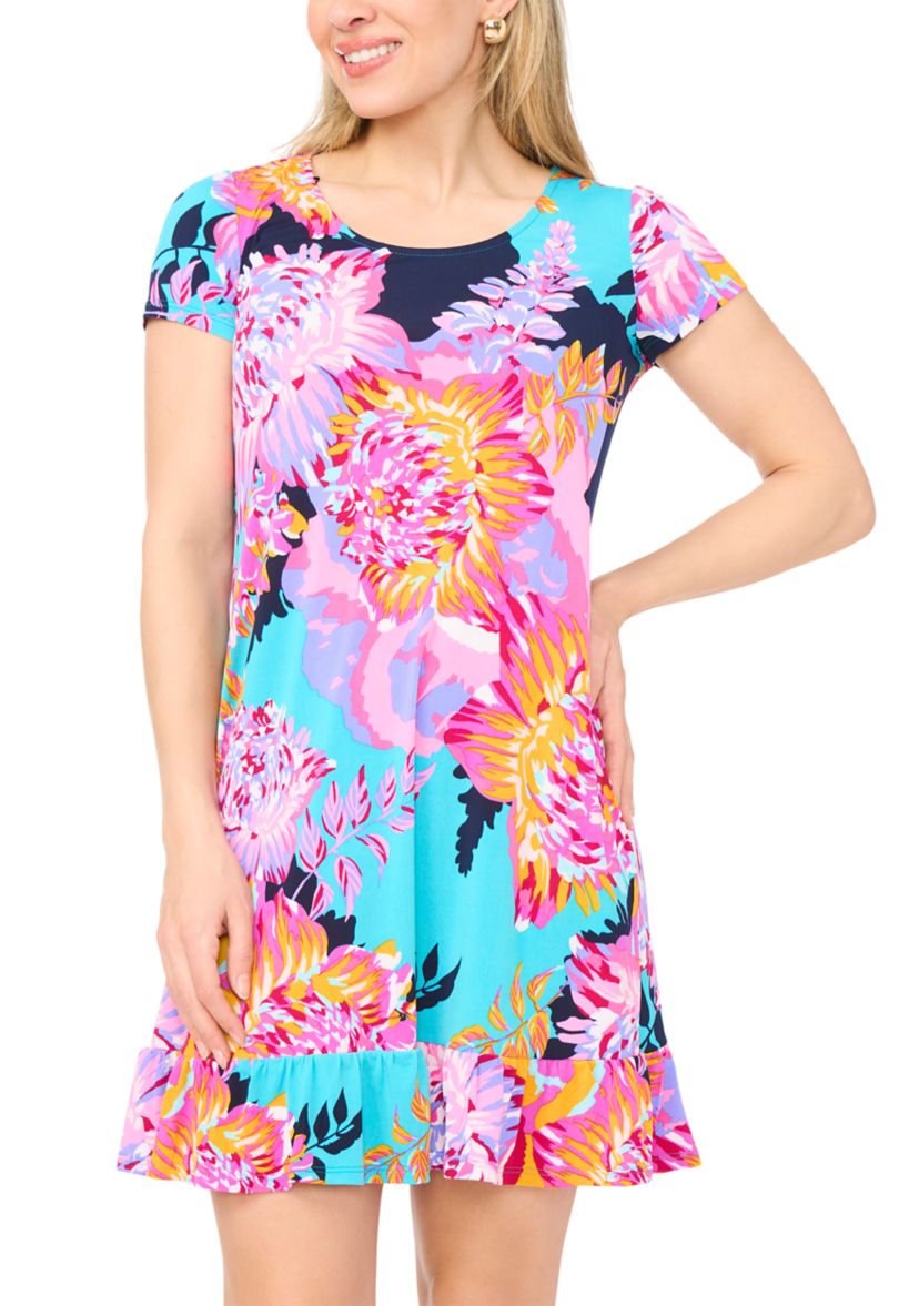 msk short sleeve shift dress MSK Shift Dress Womens Ladies Size Large Short Sleeves Multi Color Floral