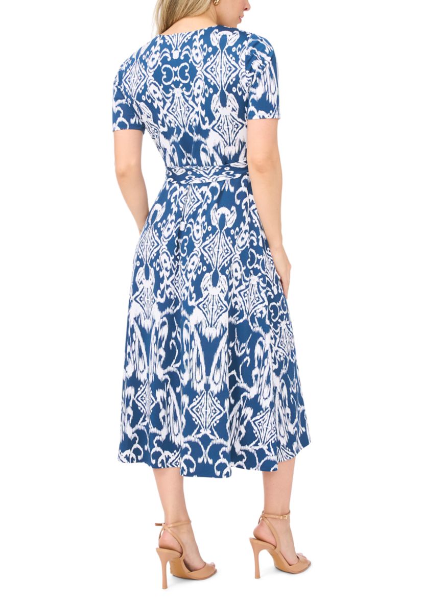 MSK Petite V-Neck Tie Waist Midi Dress | Belk