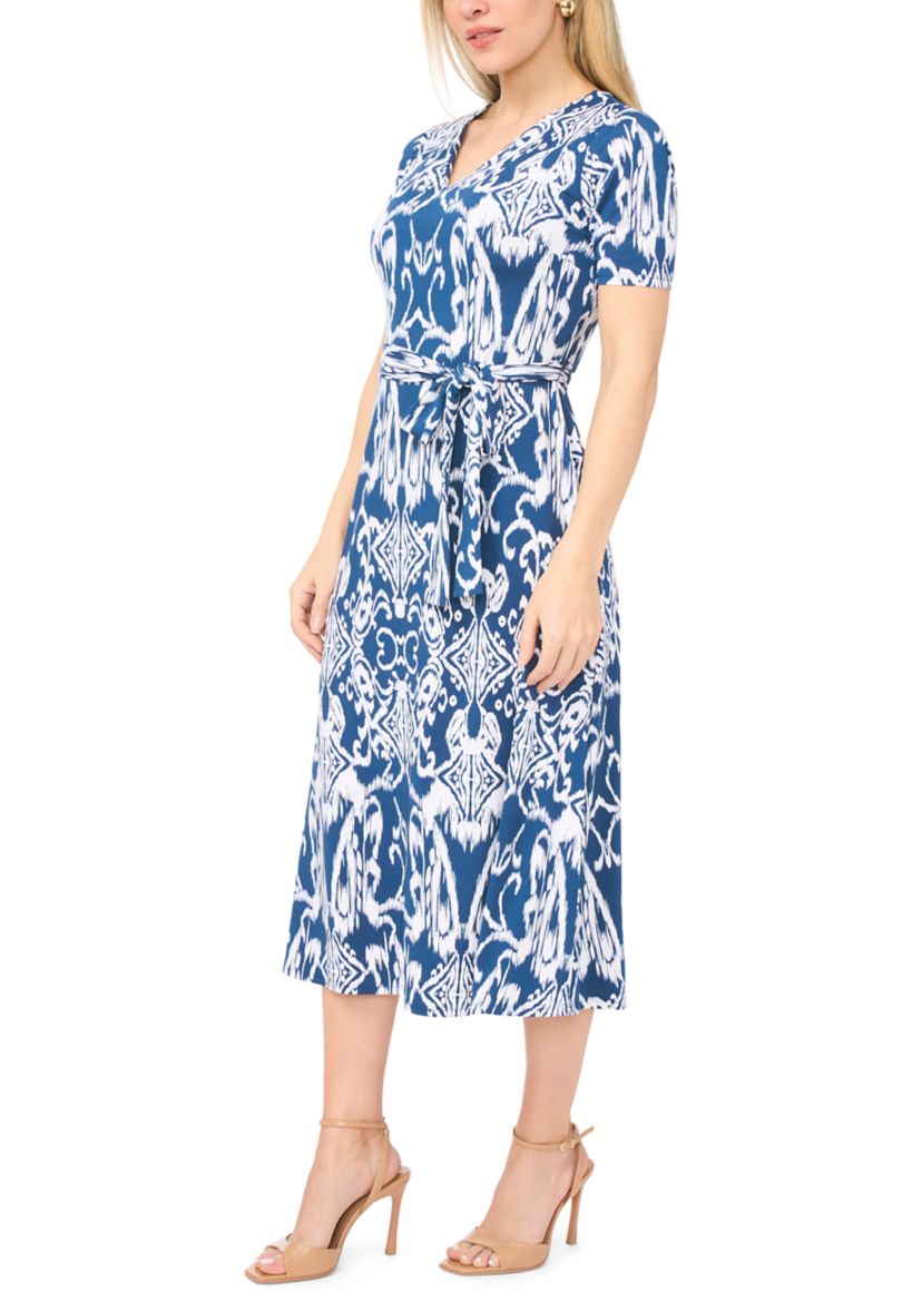 high neck tie waist midi dress High Neck Tie-Up Midi Dress