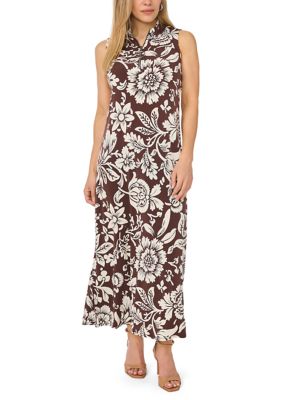 MSK Women's Petite Sleeveless Polo Collar Maxi Dress