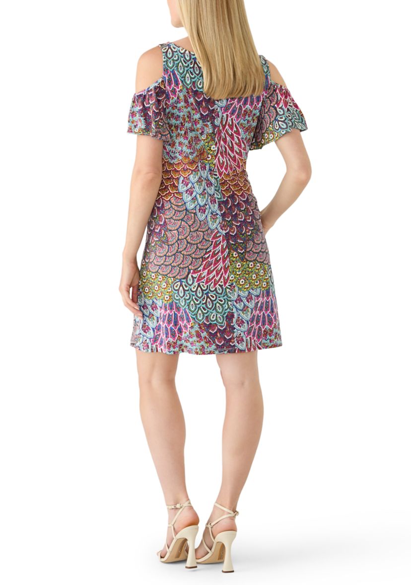 MSK Petite Short Sleeve Cold Shoulder Print Mini Dress